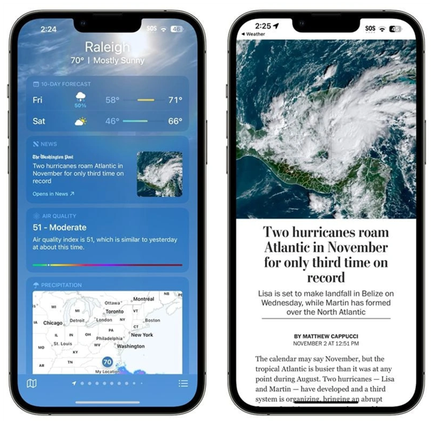 江南苹果14维修分享iPhone 14手机如何看天气时顺带看新闻 