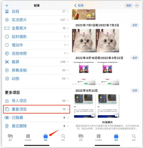 江南苹果手机维修分享iOS 16 中相册重复项目功能使用方法 
