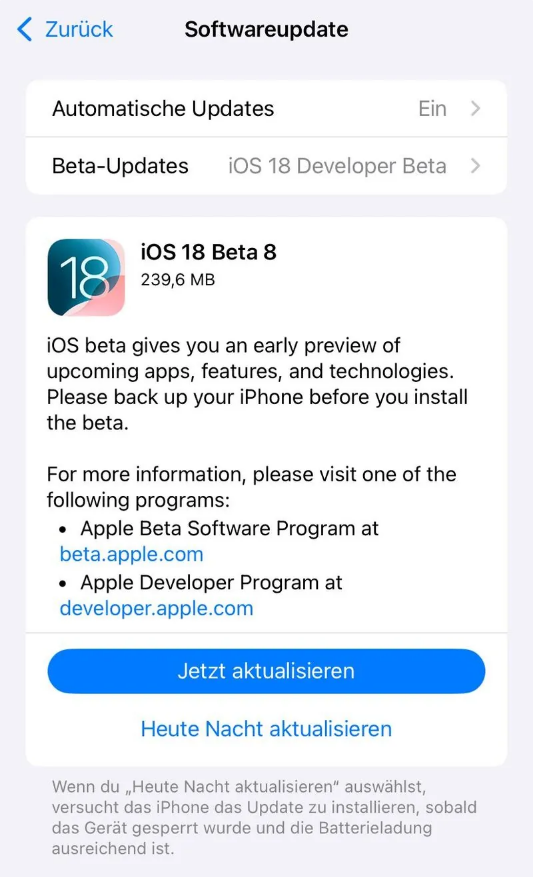 江南苹果手机维修分享苹果 iOS / iPadOS 18 开发者预览版 Beta 8 发布 